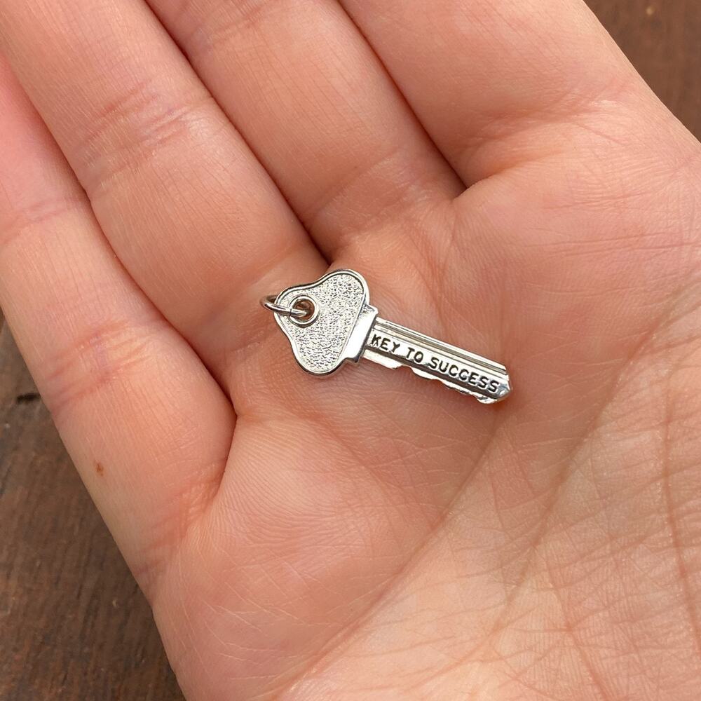 Vintage Wells 925 Sterling Silver "Key To Success" Key Pendant Bracelet Charm